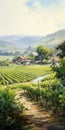 Lush Vineyard Landscape Painting: Hyper-detailed Illustration Inspired By J.m.w. Turner