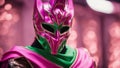 anime A pink and green mask and costume that change color