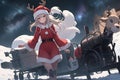 Anime robot girl christmas outfit illustration reindeer sled and snowy starry background ai Generated