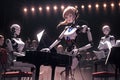 Anime robot playing piano in a humanoid android robot crowded concert hall illustration AI Generated