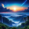 Anime sky art wallpaper Fantasy sky with beautiful star Star falls with beautiful Starry Beautiful starry night with