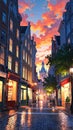 anime street in netherlands anime style highquality for wallpa ai generated Royalty Free Stock Photo