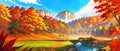 anime style autumn fall river landscape, ai Royalty Free Stock Photo