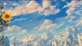 Anime style Blue sky with fluffy clouds, motion