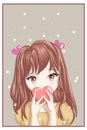 Anime style character A brown haired girl with love and star background Royalty Free Stock Photo