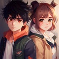 anime style cute boy and girl illustration Royalty Free Stock Photo