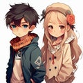 anime style cute boy and girl illustration Royalty Free Stock Photo