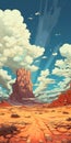 Anime-style Desert Landscape With Rock, Cloud, And Whimsical Skyline