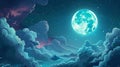 Anime style illustration of full moon Royalty Free Stock Photo