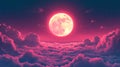 Anime style illustration of full moon and clouds Royalty Free Stock Photo