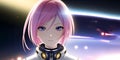 Anime style portrait of a beautiful girl with pink hair wearing a spacesuit, manga astronaut woman illustration, Royalty Free Stock Photo