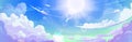 Anime style sky with clouds and sun Royalty Free Stock Photo