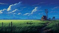 Anime-style Windmill In A Panoramic Prairie - Pixel Art