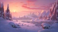 anime winter lofi inspired sunset scenery Royalty Free Stock Photo