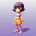 Pixel Girl In Yellow And Orange Dress: A Dark Purple And White Style Royalty Free Stock Photo