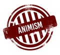 Animism - red round grunge button, stamp