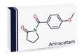Aniracetam molecule. It is nootropic drug used to ameliorate memory, attention disturbances. Skeletal chemical formula. Paper Royalty Free Stock Photo