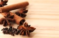 Anise, cinnamom and cloves species Royalty Free Stock Photo