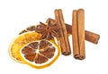Anise, cinnamon sticks and dried orange and lemon slices on white background Royalty Free Stock Photo