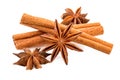 Anise and cinnamon sticks on white. Winter spices closeup