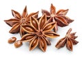 Anise star and aniseeds, spice with strong taste used in cooking, isolated on white background