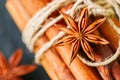 Anise star and bundle of cinnamon sticks.