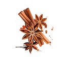Anise star and vanilla sticks illustration isolated on white background. Hand drawn sketch. Series of ingredients for