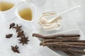 anise tea and liquorice roots on the table Royalty Free Stock Photo