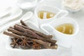 anise tea and liquorice roots on the table Royalty Free Stock Photo