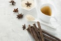 anise tea and liquorice roots on the table Royalty Free Stock Photo