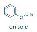 Anisole chemical molecule. Used in fragrances and as chemical precursor. Skeletal formula.