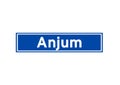 Anjum isolated Dutch place name sign. City sign from the Netherlands.