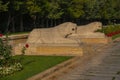 Ankara , Turkey: Beautiful square with red roses and animal sculptures in front of the mausoleum Mustafa Kemal Ataturk Royalty Free Stock Photo