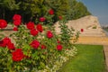 Ankara , Turkey: Beautiful square with red roses and animal sculptures in front of the mausoleum Mustafa Kemal Ataturk Royalty Free Stock Photo