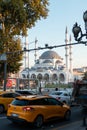 Ankara city taxi and Melike Hatun Mosque Royalty Free Stock Photo