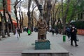 Ankara, Turkey - April 19, 2022: Human Rights Monument on Kizilay Yuksel Street, a woman reading the Universal Declaration of