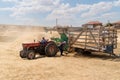 Ankara/Turkey-August 09 2020: .Traditional haymaking with tractors and thresher Royalty Free Stock Photo