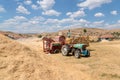 Ankara/Turkey-August 09 2020: .Traditional haymaking with tractors and thresher Royalty Free Stock Photo