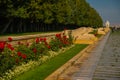 Ankara , Turkey: Beautiful square with red roses and animal sculptures in front of the mausoleum Mustafa Kemal Ataturk Royalty Free Stock Photo