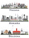 Ankara Turkey, Bologna Italy and Havana Cuba City Skyline Set