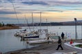 Ankara, Turkey - December 11 2021: Ankara sailing club in Mogan lake and Golbasi city in the background
