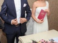 Ankara/Turkey- December 12 2014: Bride shows family registry Aile Cuzdani in Turkish just after gets it from marriage registrar Royalty Free Stock Photo