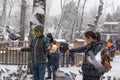 Ankara/Turkey-December 06 2018: People feeding pigeons on their hands