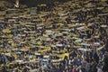 Ankara/Turkey - 05.03.2017 : Fans holding football team scarves in tribune