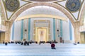 Ankara / Turkey - January 27 2019: Muslims pray in Ahmet Hamdi Akseki Mosque, interior of mosque