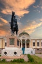 Ankara, Turkey - June 6 2021: Exterior view of the Ethnography museum with the statue of Ataturk on a horse Royalty Free Stock Photo