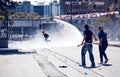 Young protesters against the police panzer using water cannon during Gezi park protests in Ankara, Kizilay, Turkey