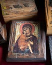 Ankara/Turkey-November 01 2020: .A wooden box with the picture of Jesus and Mary is sold at the flea market