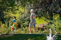 Senior man walking in the park in a sunny morning. Active old man doing exercise in Dikmen Valley Park in Ankara