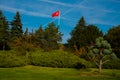 Ankara , Turkey: Turkish red flag is developing in the wind in the Park near the mausoleum Mustafa Kemal Ataturk
